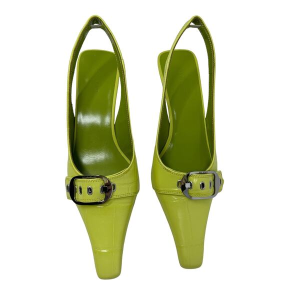 NWT By Far Evita Green Apple Maxi Croco Nappa Leather Slingback Pump EU 37 US 7‎ - Picture 5 of 11